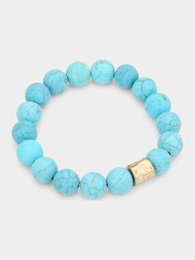 Turquoise Howlite Bracelet - Blue Gemstone Beaded Stretch, Crystal Boho Stack